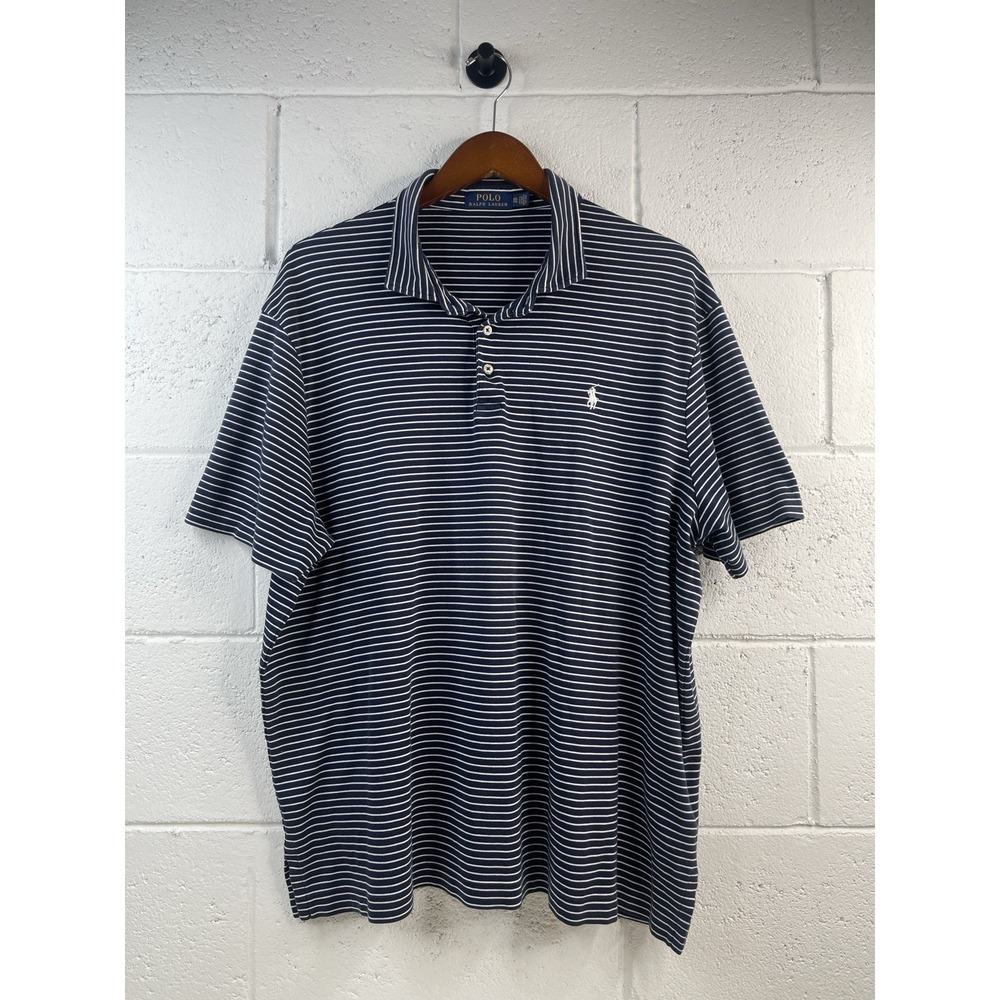 Polo Ralph Lauren Men's Navy/White Striped Short Sleeve Polo Shirt Size 2XL  EUC